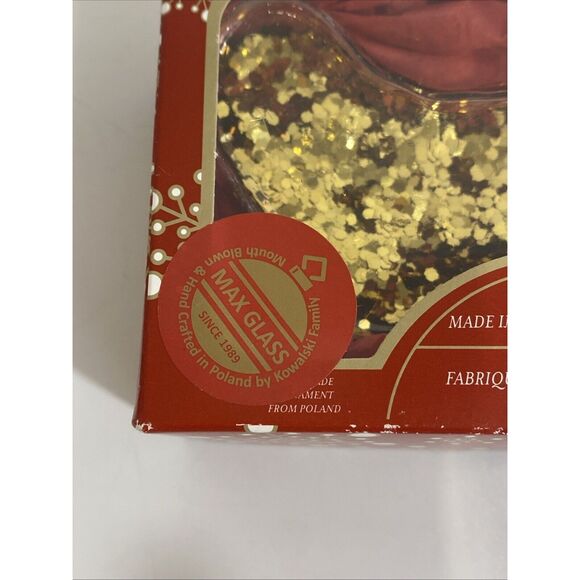 Hand Blown Christmas Ornament Kowalski Poland Glitter Filled Clear Stocking - Picture 2 of 4